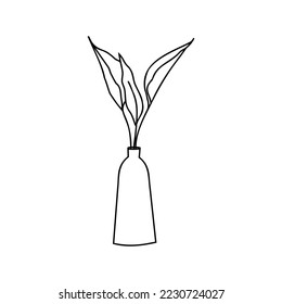 Plant icon, isolated on white background. Linear Han-drawn Doodle of houseplant, flower in pot, vases. Decor element 