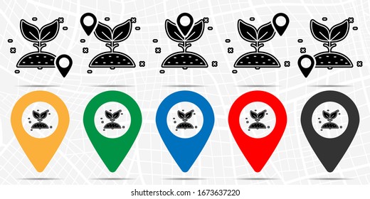 Plant icon in location set. Simple glyph, flat illustration element of agriculture theme icons