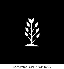 Plant Icon On Black Background. Black Flat Style Vector Illustration.