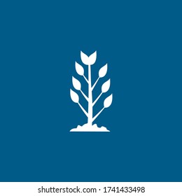 Plant Icon On Blue Background. Blue Flat Style Vector Illustration.