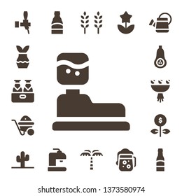 plant icon set. 17 filled plant icons.  Simple modern icons about  - Beer, Plant, Water tank, Wheelbarrow, Butternut squash, Bouquet, Growth, Cactus, Wheat, Palm tree, Flower