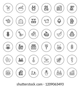 Plant icon set. collection of 36 outline plant icons with apple, bamboo, banana, beer, bonsai, beers, desert, feeder, factory, forest, green power icons. editable icons.