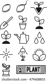 Plant icon set flat line art