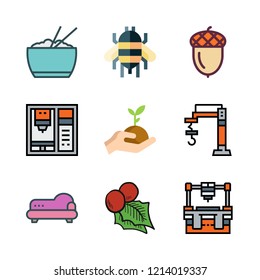 plant icon set. vector set about acorn, rice, mistletoe and industrial robot icons set.