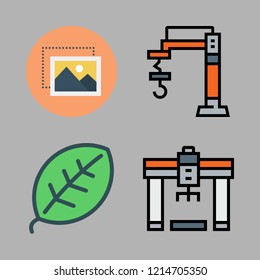 plant icon set. vector set about industrial robot, image and leaf icons set.