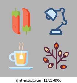 plant icon set. vector set about desk lamp, leaves, chilli and tea icons set.