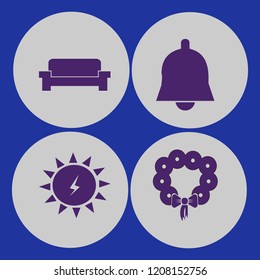 plant icon. plant vector icons set bell, christmas wreath, sofa and solar energy