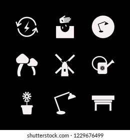 plant icon. plant vector icons set flower pot, watering can, desk table lamp and windmill