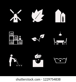 plant icon. plant vector icons set delicate gentle degrees, windmill, hand seeds and person watering can