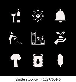 plant icon. plant vector icons set bell, hand sprout, bookcase flower pot and oil barrel
