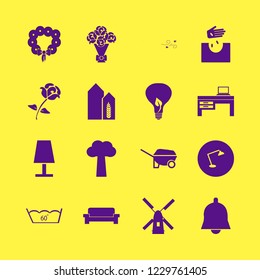 plant icon. plant vector icons set rose bouquet, laptop desk, desk table lamp and christmas wreath