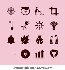 plant icon. plant vector icons set ladybug, bell, rose and crop