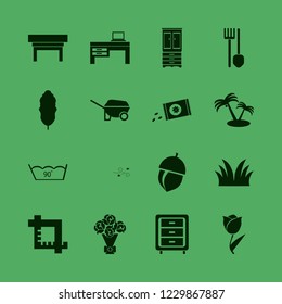 plant icon. plant vector icons set nightstand, dry leaves wind, grass and wheelbarrow