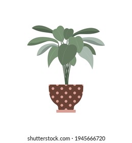Icono de la planta Ilustración vectorial en diseño plano Matorral exuberante en maceta de flores de cerámica con puntos aislados en fondo blanco