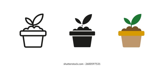 Plant icon. Young sprout vector illustration. Potted seedling symbol. Growth, ecology and environmental care sign. Gardening, agriculture and organic farming concept.