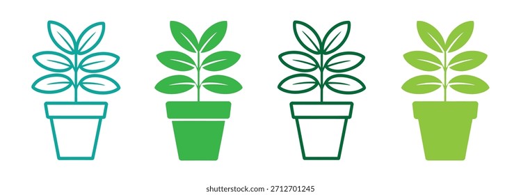 Icono de la planta. Ilustración vectorial de brotes jóvenes. Símbolo de plántula en maceta. Signo de crecimiento, ecología y cuidado ambiental. Concepto de jardinería, agricultura y agricultura orgánica.