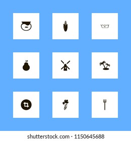 plant icons. aquarium, pear, crop and windmill vector icons set
