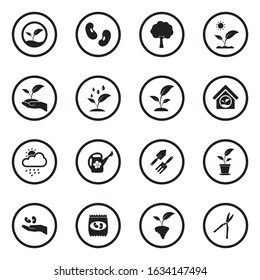 Plant Icons. Black Flat Design In Circle. Vector Illustration.