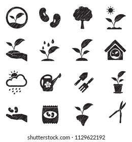 Plant Icons. Black Scribble Design. Vector Illustration.