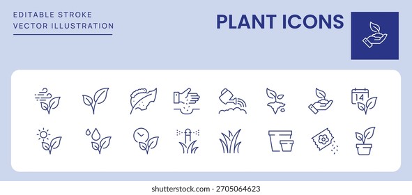 Iconos de la planta. Trazo Editable. Conjunto de iconos de línea delgada símbolo de colección.