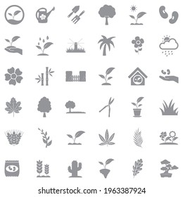 Plant Icons. Gray Flat Design. Vector Illustration.