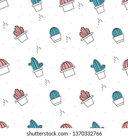 Plant icons seamless pattern grey Blue Pink vector on white background