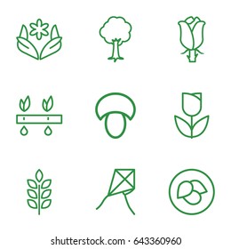 Plant icons set. set of 9 plant outline icons such as wheat, leaf, mushroom, flower, tree, rose, plant, tulip