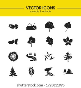 Plant icons set with caraway, canyon and pistachio elements. Set of plant icons and lush concept. Editable vector elements for logo app UI design.