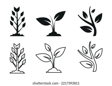 Iconos Plantados En Ilustración Vectorial De Estilo Plano. Esquema Mínimo De Árboles Y Signo De Vector Llenado