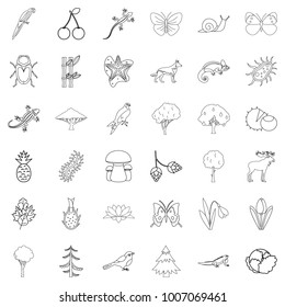 Plant icons set. Outline style of 36 plant vector icons for web isolated on white background