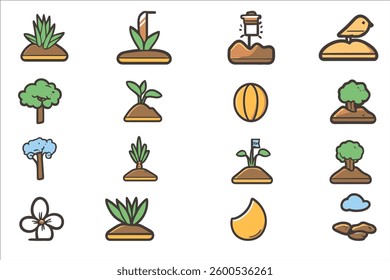Plant icons set. Outline vector illustration of plant icons.