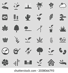 Plant Icons. Sticker Design. Vector Illustration.