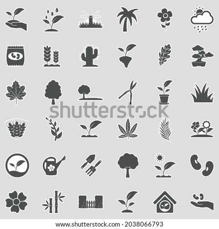 Plant Icons. Sticker Design. Vector Illustration.