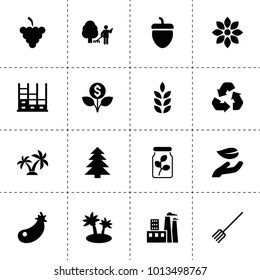 Plant icons. vector collection filled plant icons. includes symbols such as wheat, pitchfork, grapes, eggplant, flower, leaf in hand. use for web, mobile and ui design.