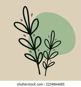 Plant illustration, outline and abstract shape. Unique print in boh style. Perfect for poster or postcard template, trendy t-shirt design.