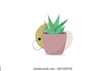 plant illustration. potted house plant vector. botanical art print. geometric and abstract background.