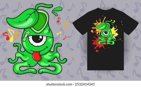 Plant illustration themed graffiti vector, suitable for t-shirt design, sticker, poster, cartoon plant monster, music pattern, editable, eps 10.