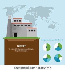 Plant infographic map earth building chimney factory industry icon. Flat and Colorfull illustration. Vector graphic