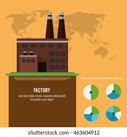 Plant infographic map earth building chimney factory industry icon. Flat and Colorfull illustration. Vector graphic