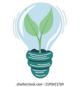 Planta dentro de la bombilla. Energía verde. Concepto de energía verde y fuentes inocuas para el medio ambiente. Trazo editable. Ilustración vectorial aislada en el fondo blanco.