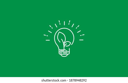 Plant inside Light Bulb line icon.black icon on green background