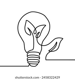 In der Glühbirne in einer Strichzeichnung pflanzen. Kreatives Konzept von grüner Energie und umweltfreundlichen Quellen. Vektorillustration