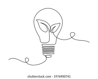 Plant Inside Lightbulb In One Line Drawing. Creative Concept Of Green Energy And Environmental Friendly Sources. Editable Stroke. Vector Illustration