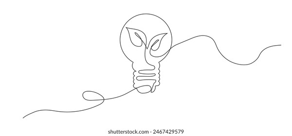 Planta dentro de Lightbulb en un dibujo de línea. Concepto creativo de energía verde y fuentes respetuosas con el medio ambiente. Trazo editable. Ilustración vectorial.