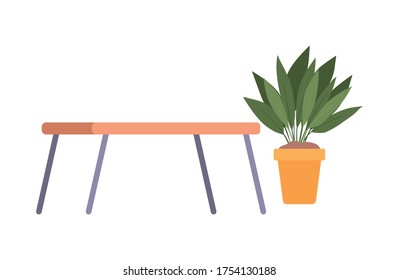 Planta interior diseño de mesa de postre y escritorio, decoración de la habitación interior decoración moderna de la casa salón y tema del apartamento Ilustración vectorial