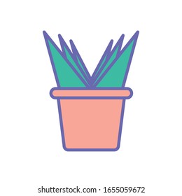 Planta dentro de la línea de la olla y estilo de relleno diseño ícono de jardín floral ornamentación botánica belleza y flora tema Vector ilustración