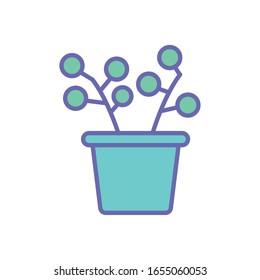 Planta dentro de la línea de la olla y estilo de relleno diseño ícono de jardín floral ornamentación botánica belleza y flora tema Vector ilustración