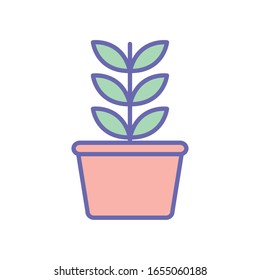 Plant inside pot line and fill style icon design of Floral nature garden ornament botany decoration beauty and flora theme Vector illustration