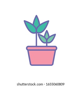 Plant inside pot line and fill style icon design of Floral nature garden ornament botany decoration beauty and flora theme Vector illustration