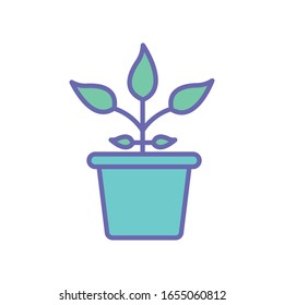 Planta dentro de la línea de la olla y estilo de relleno diseño ícono de jardín floral ornamentación botánica belleza y flora tema Vector ilustración